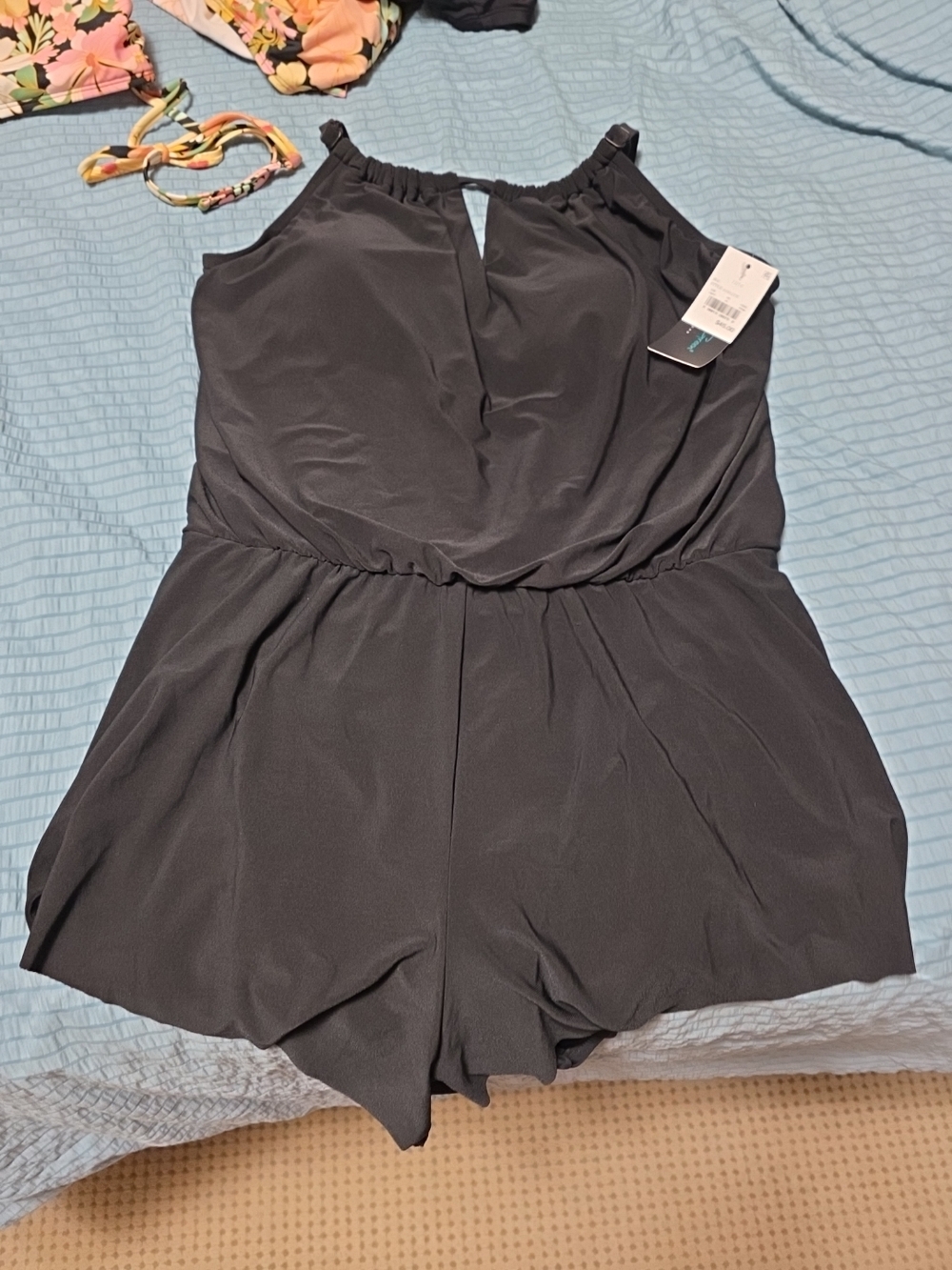 NWT Black Sleeveless Romper/Swimsuit with Keyhole Neck Size L